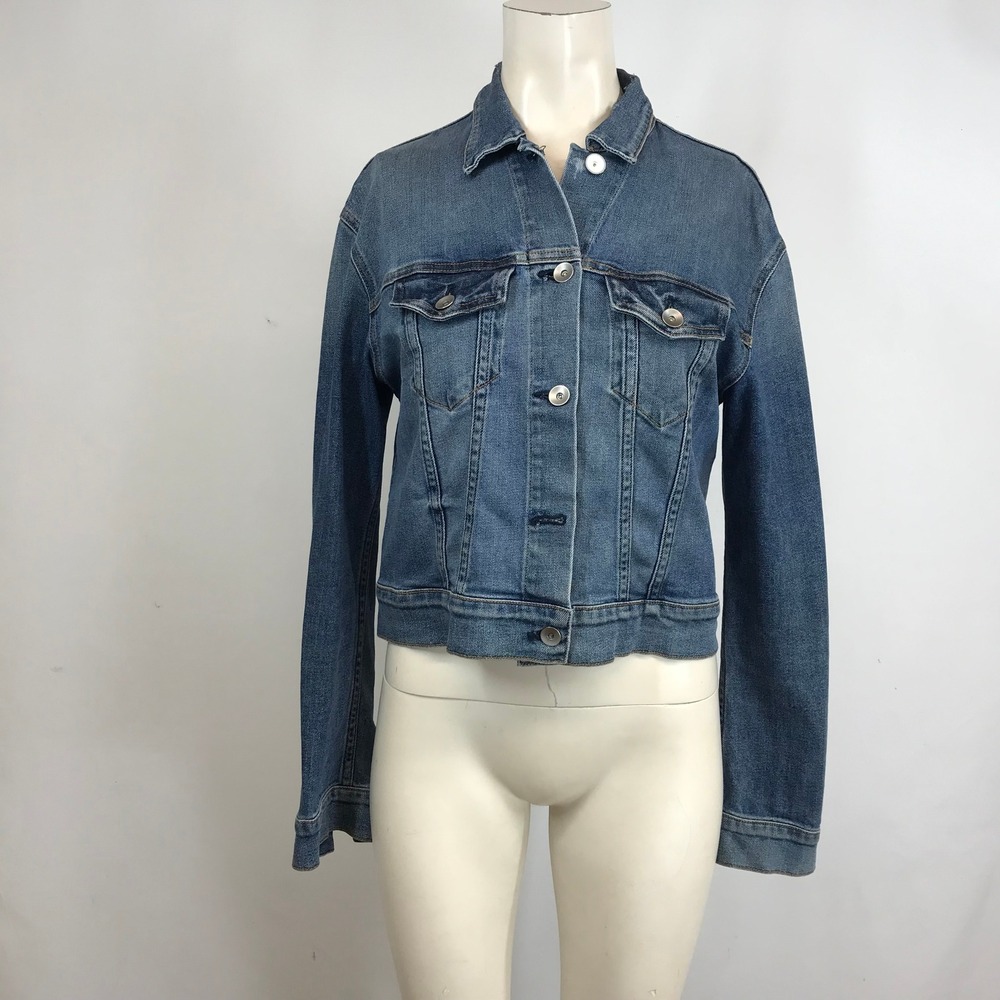 Father's Daughter  Crop Denim Jacket Blue Jean Made‎ in USA Button Front Size S